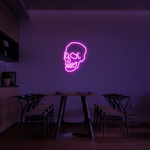 3D svietiace neon logo na stenu Lebka
