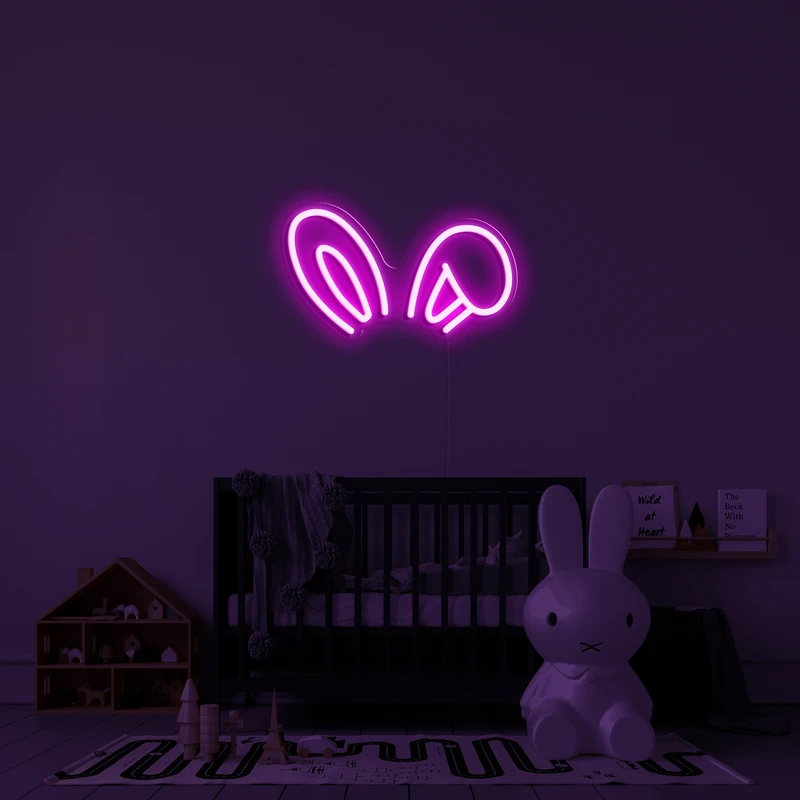 3D svietiace neon logo na stenu zajac uši