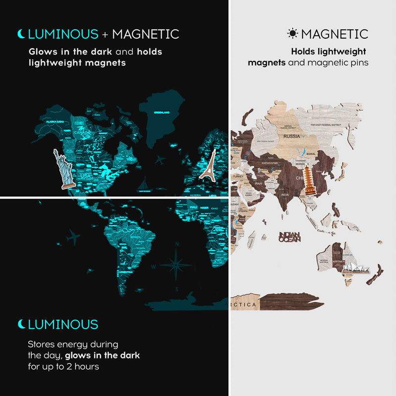neonova drevená mapa nástenná magnetická