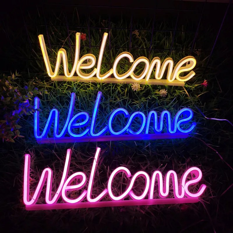 Welcome - Reklamný svietiaci LED neonový pútač nápis