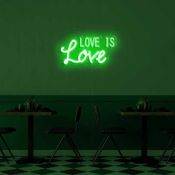 3D neonove LED logo na stenu - Love is Love s rozmermi 50 cm