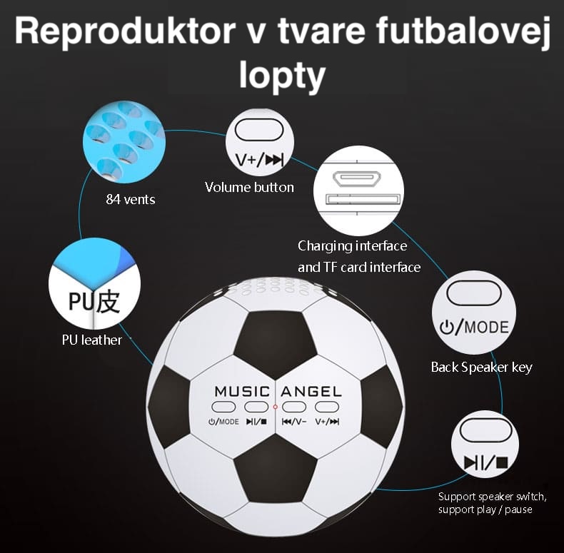 Bluetooth reproduktor futbalová lopta