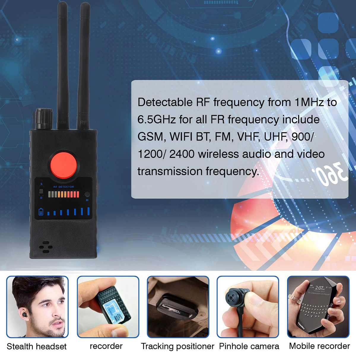 ručný detektor GSM, GPS, RF