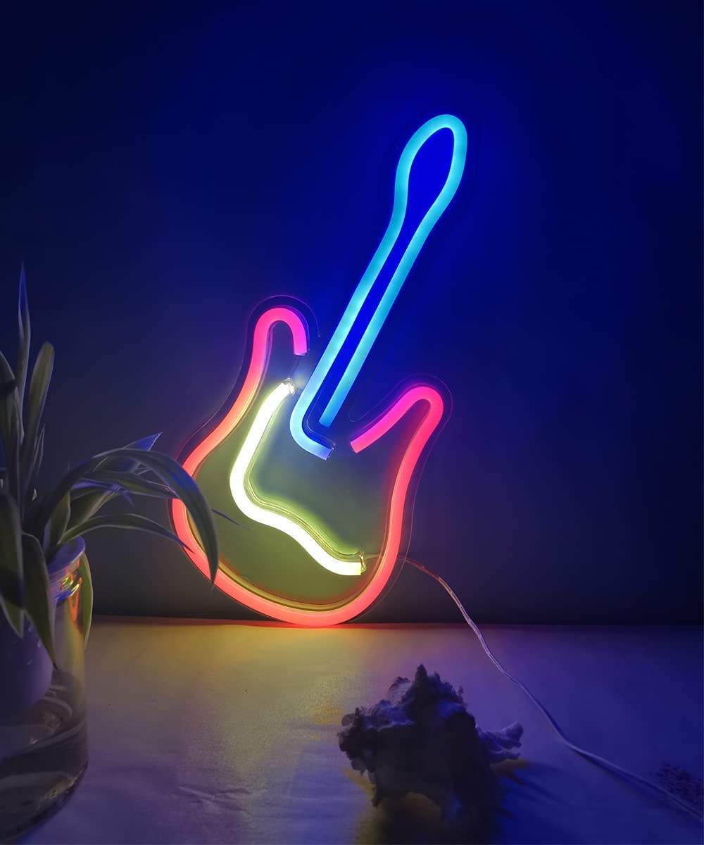 svietiaca gitara na stenu led neon