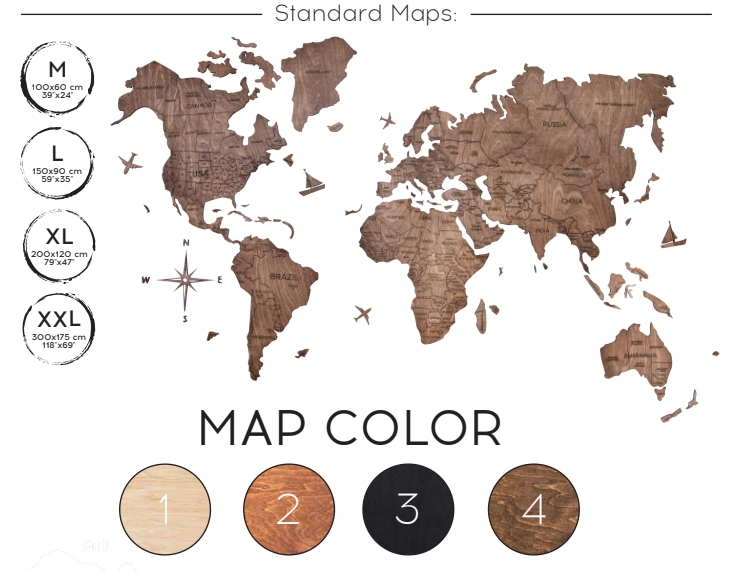 drevena mapa sveta na stenu cierna farba