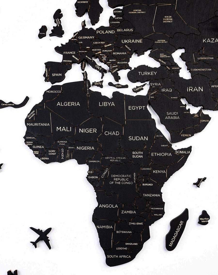 Nastenne mapy sveta svetadiely cierna farba