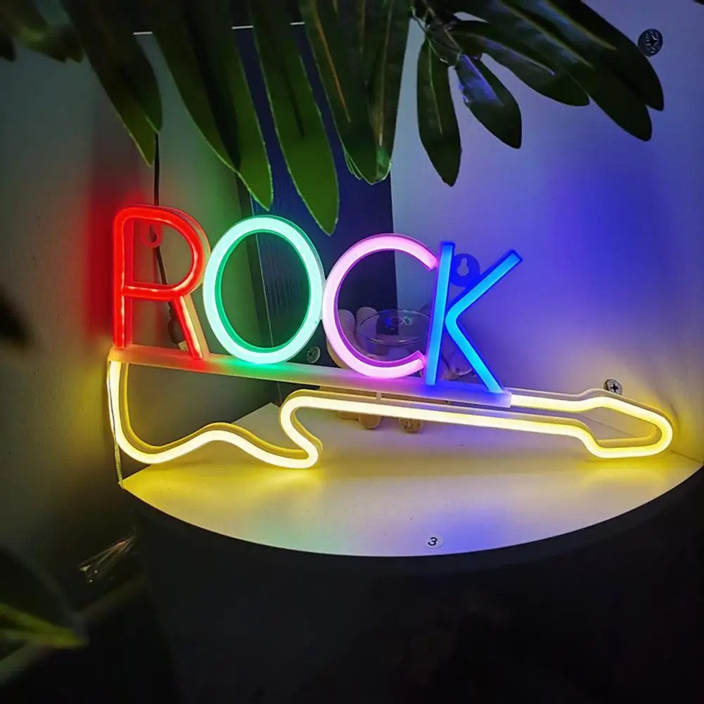 napis svetelny na stenu led neon - rockova gitara