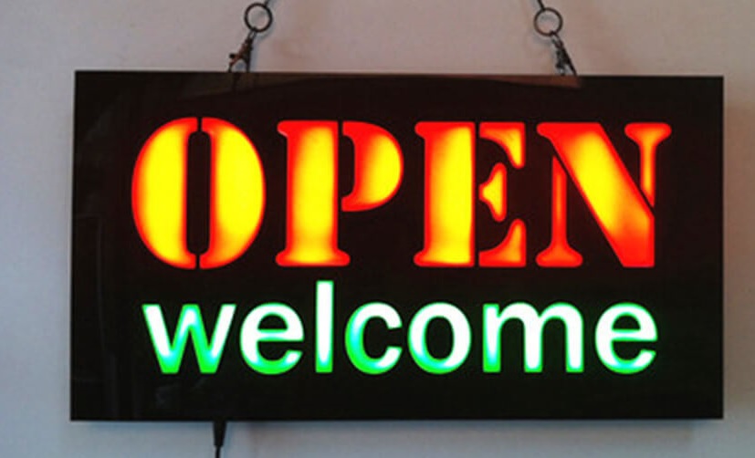 LED panel OPEN welcome