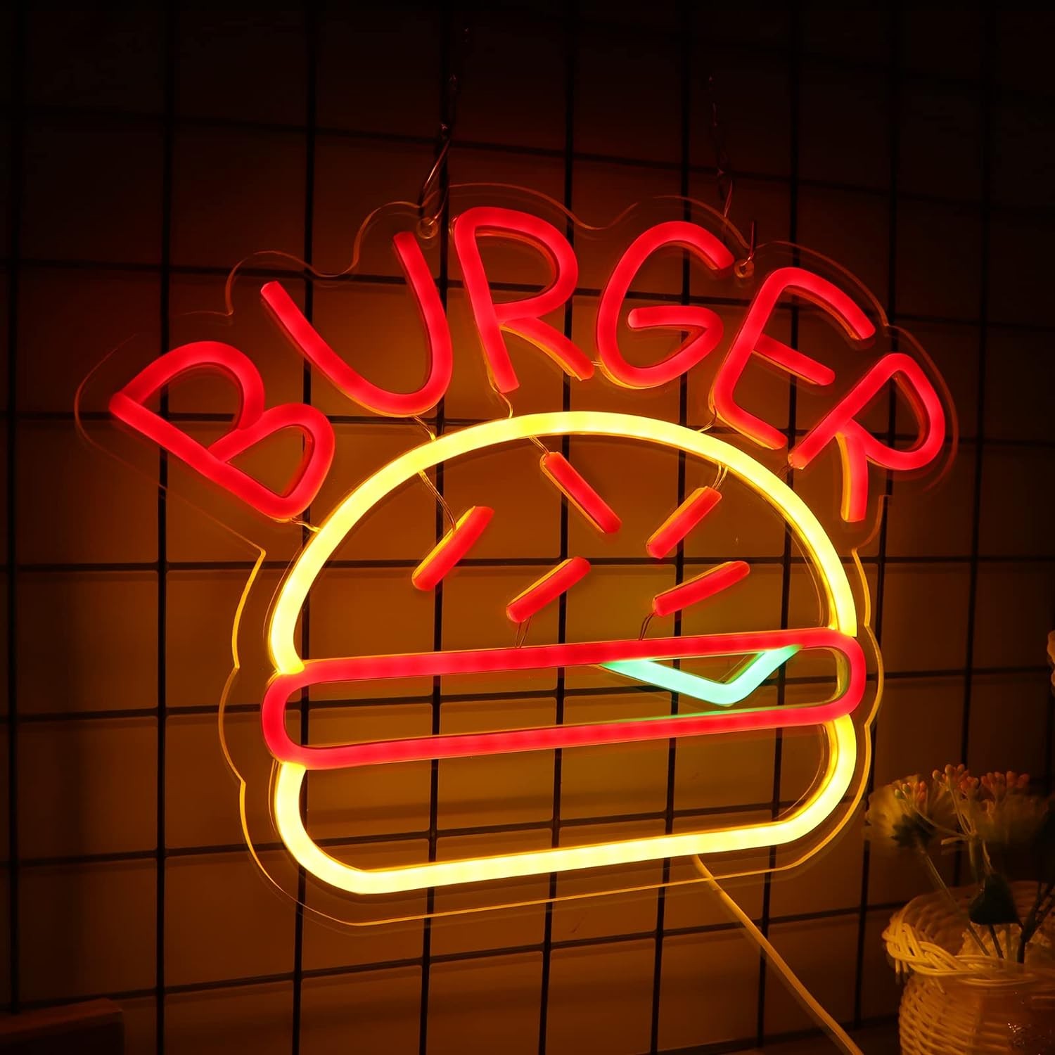 svietiaci napis na stenu - burger
