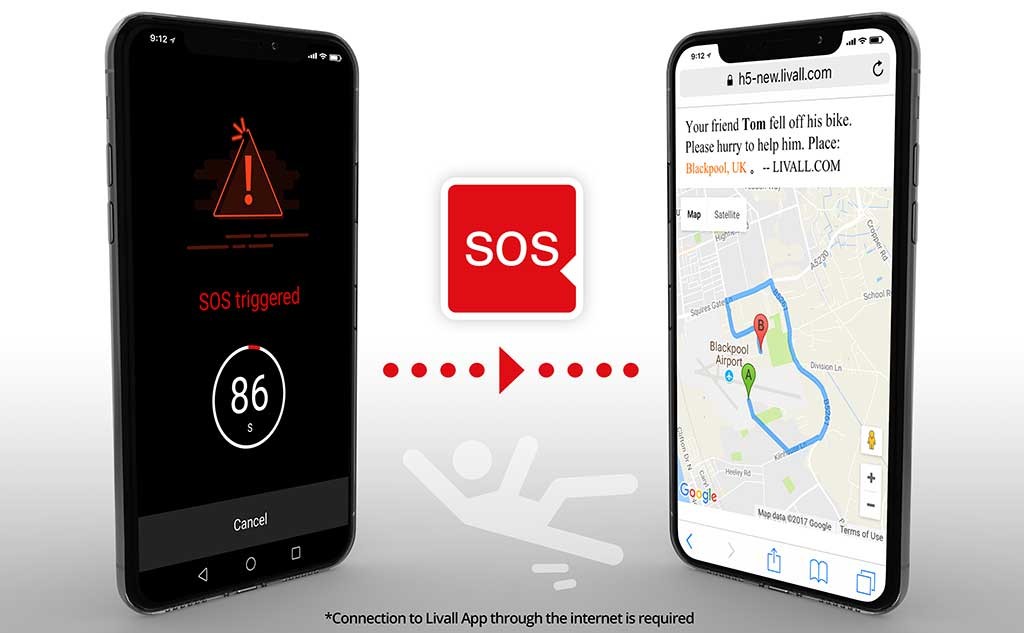 SOS funkcia app mobil prilba na bicykel - Livall BH51M 