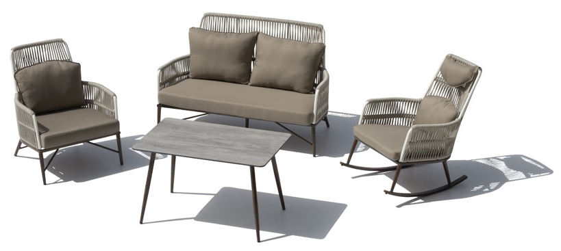Exkluzívne záhradné sedenie s hliníkovou konštrukciou, syntetickým výpletom a vysokým stolíkom