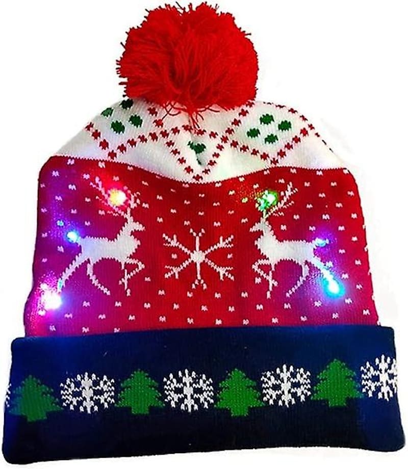 Zimná čiapka s brmbolcom svietiaca vianočná s LED žiarovkami - CHRISTMAS DEER